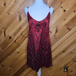 Vtg 90s SERIOUS Brand Medieval Goth‎ Paisley Red Dress Chain Strap Large Velvet